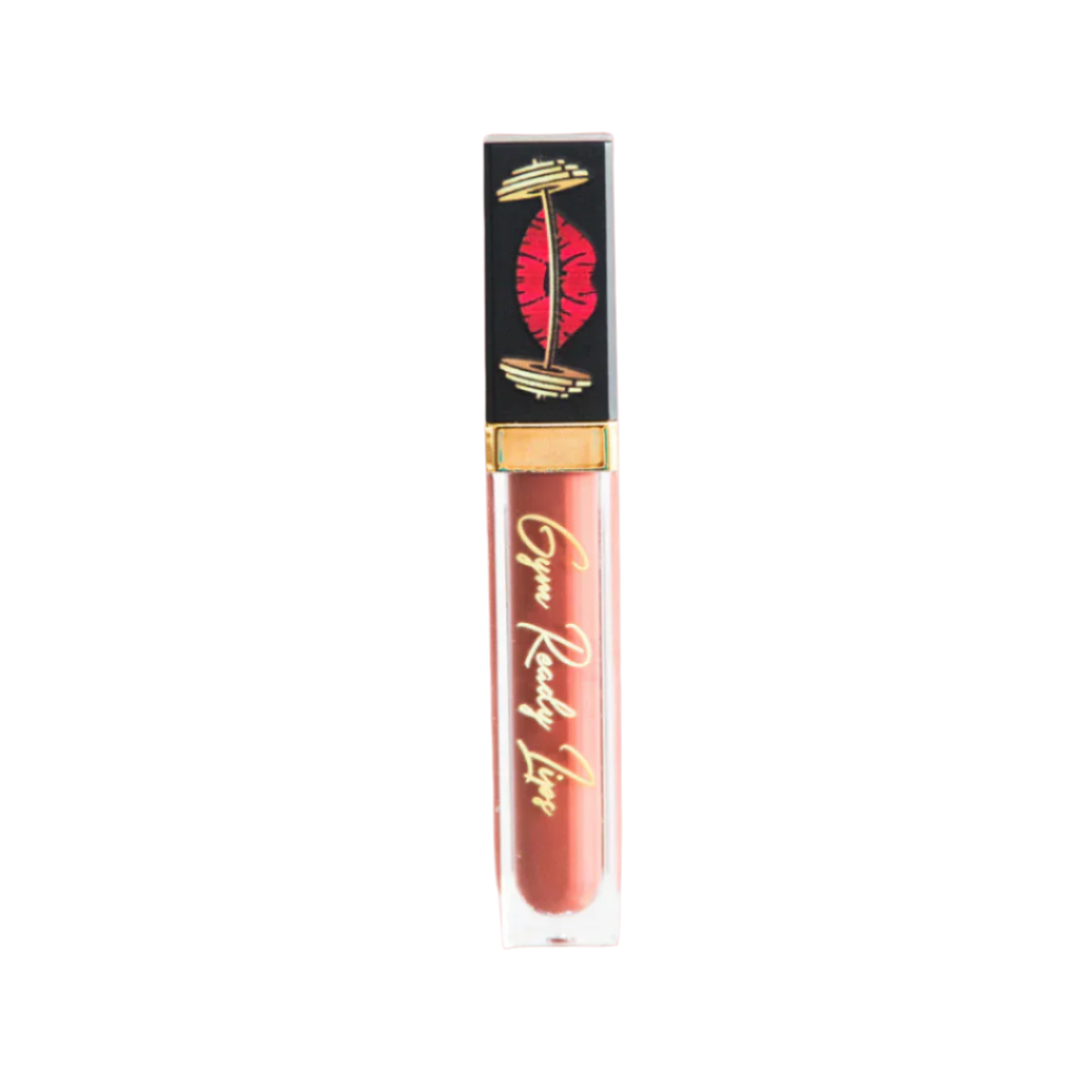 Lip gloss tube with decorative cap on white background