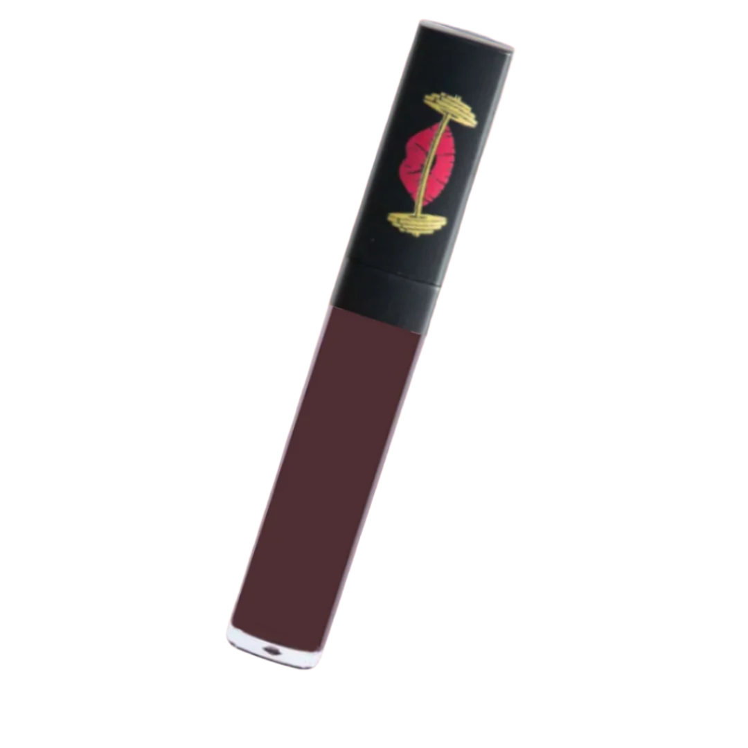 Lipstick with black and red packaging on a white background