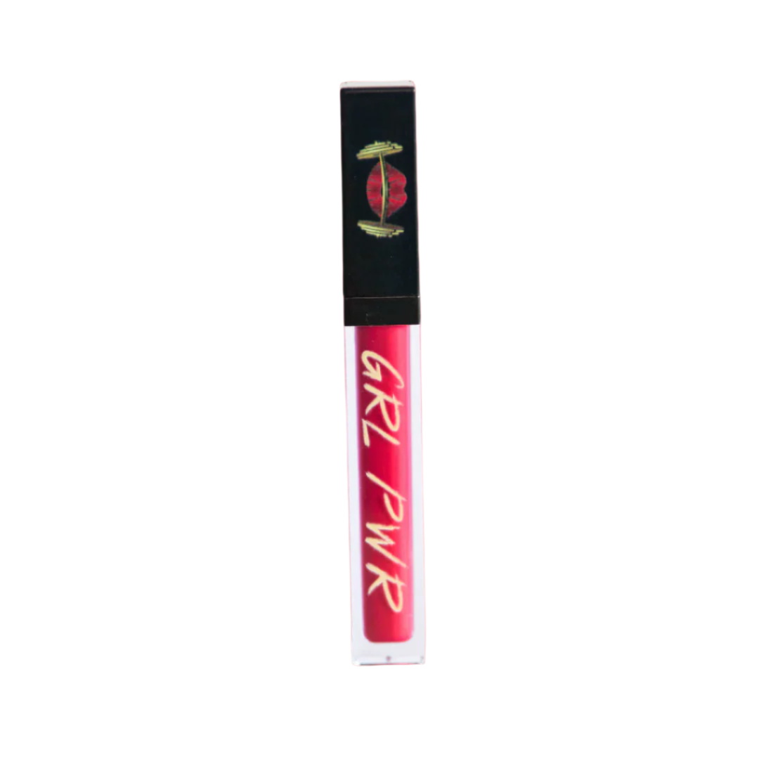 Lip gloss tube with 'GRL PWR' text on a white background