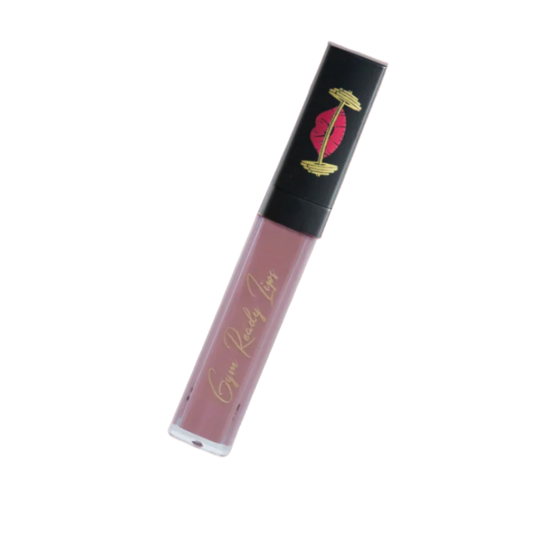 Lip gloss tube with pink shade on white background