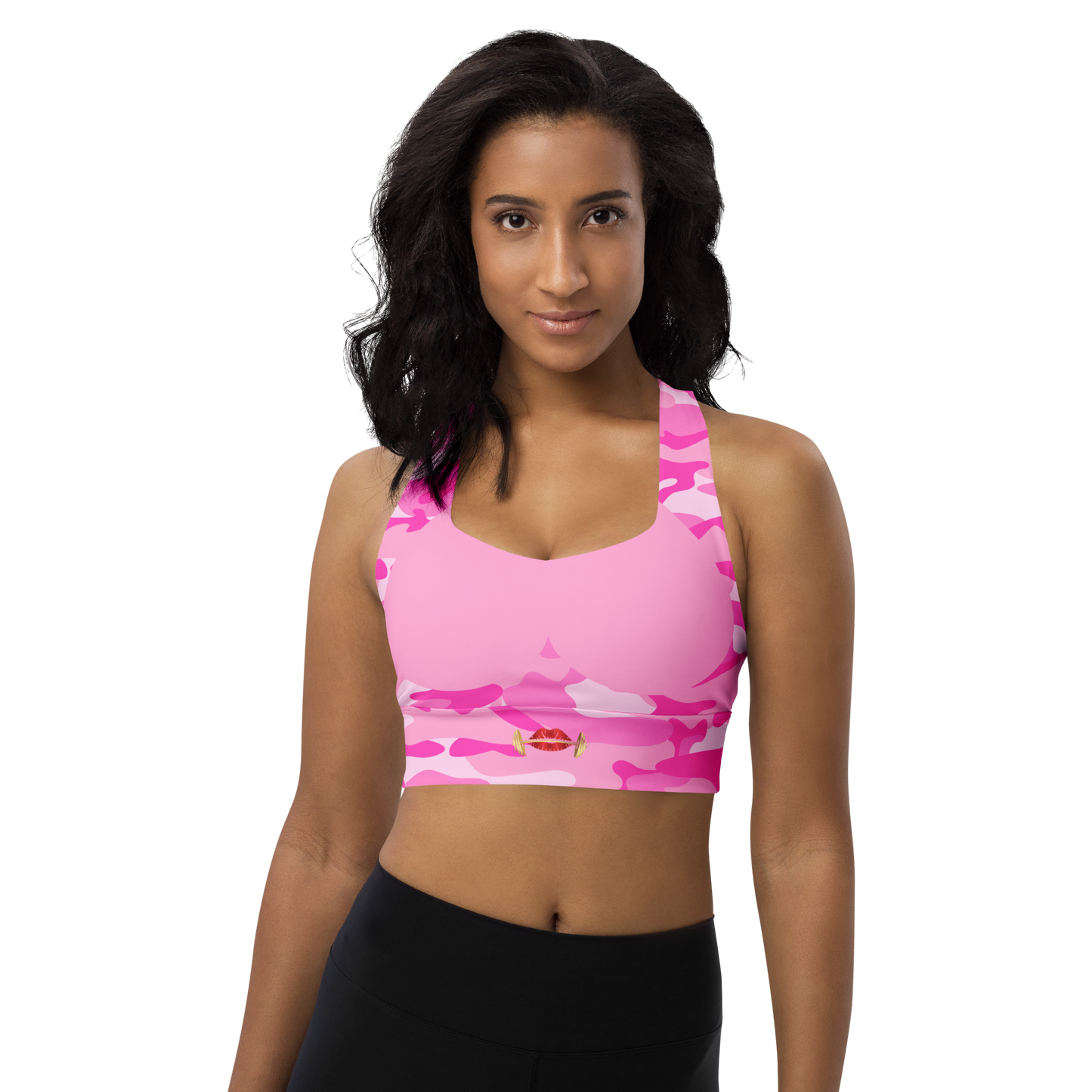 Pink with Camo Longline Sports Bra