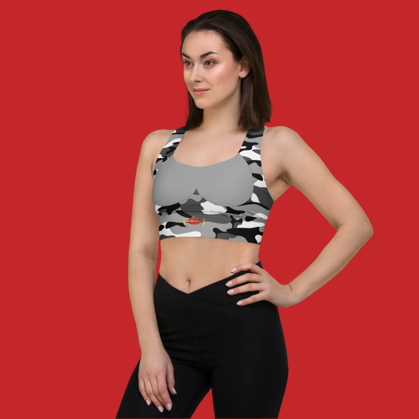Grey with Camo Longline Sports Bra