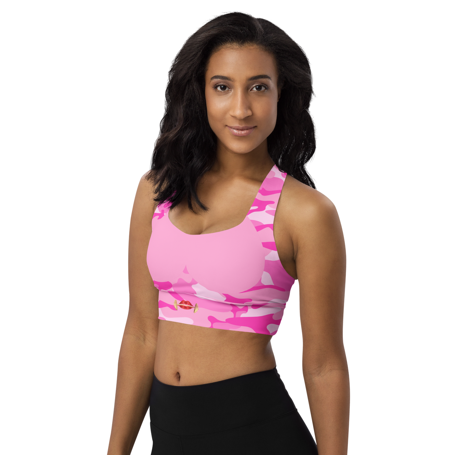 Pink with Camo Longline Sports Bra