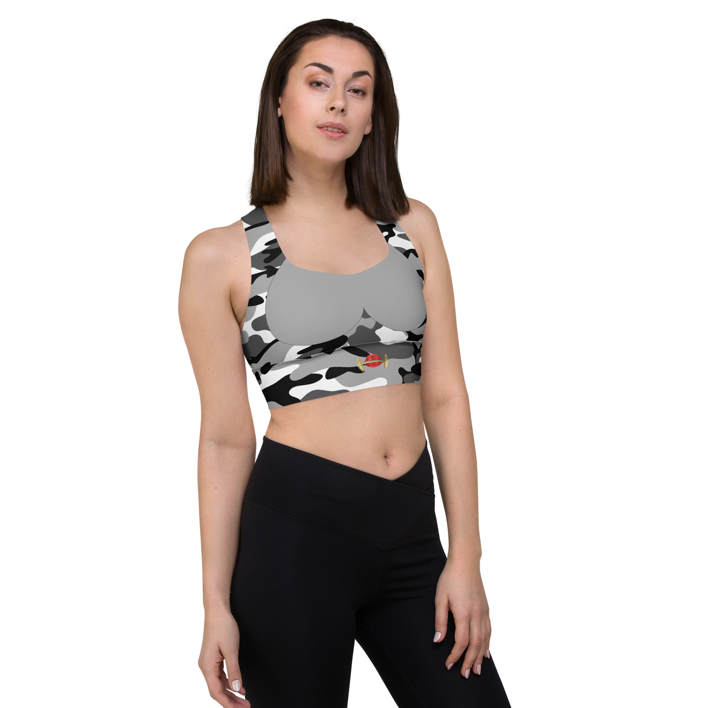 Grey with Camo Longline Sports Bra