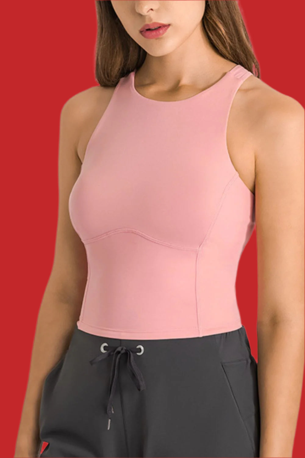 Crisscross Back Round Neck Yoga Tank