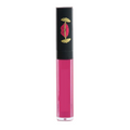 Pink lip gloss tube with black cap on white background