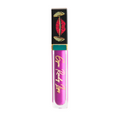 Pink lip gloss tube with black and gold cap on white background