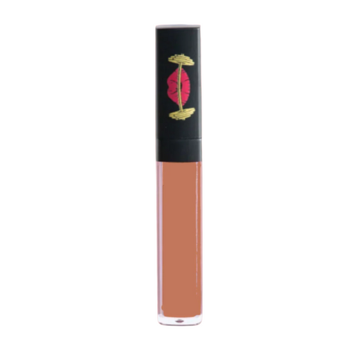 Lip gloss tube with decorative cap on white background